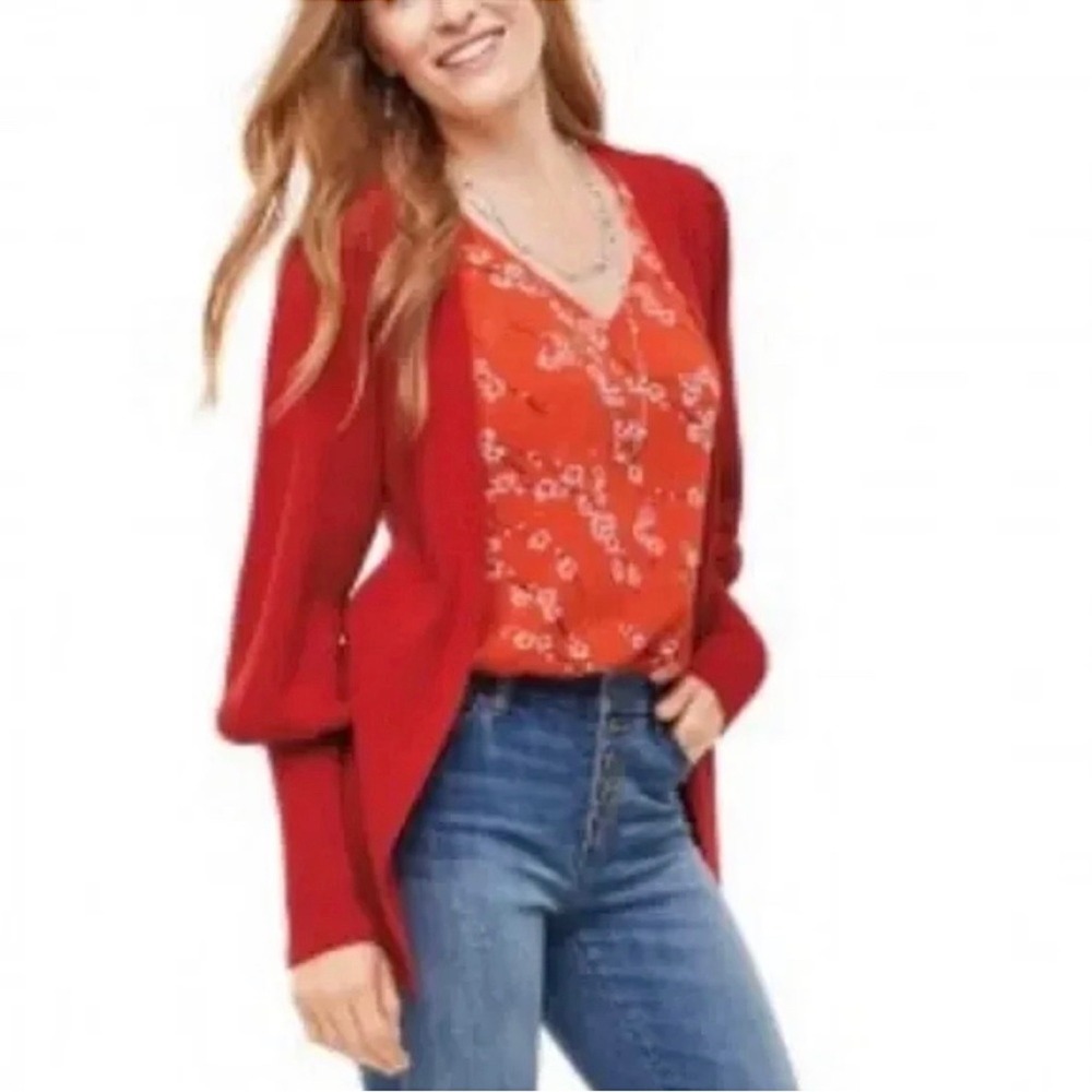 CAbi Moulin Rouge‎ Red Ribbed Tie Waist Cabaret Cardigan Size Small